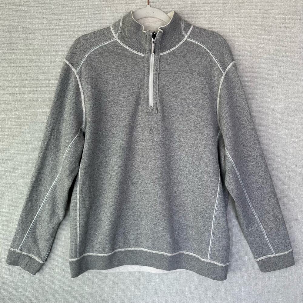 Tommy Bahama Reversible Sweater Size Large Grey Cream Pullover